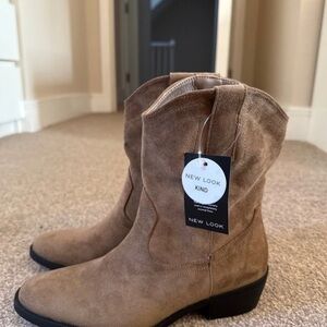 New Look Light Brown Suede Western Ankle Boots